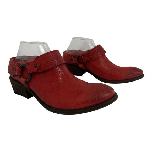 Frye Size 8.5 Carson Western Bootie Mules Red Leather Harness Shoes 70160 - Picture 1 of 9